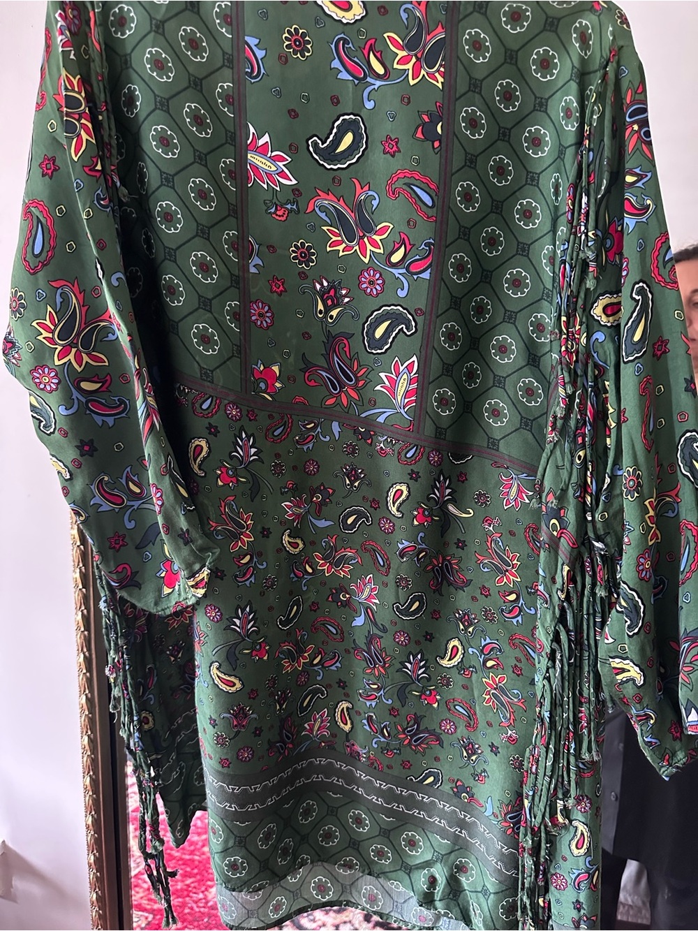 Zara Woman Green Floral Print dress with Pink Accents
